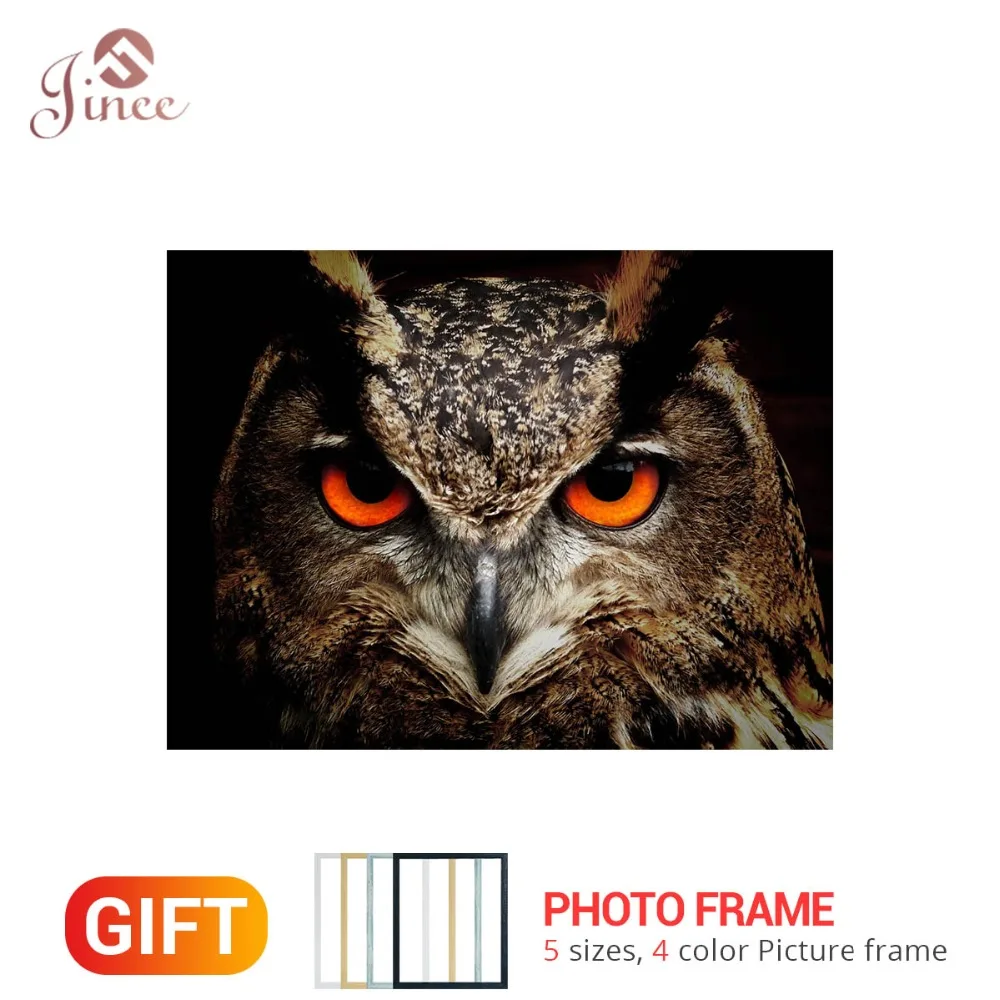 

Framed 5D DIY Diamond Painting Stare Owl Full Round Square Diamond Embroidery Cross Stitch Diamond Crystal Wall Painting Art