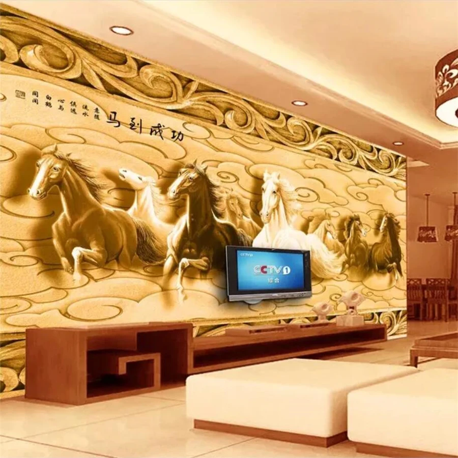 

beibehang Custom wallpaper 3d photo mural living room bedroom eight horses embossed mural background wall paper papel de parede