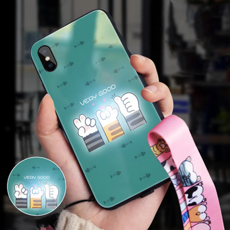 EKIND Cat серия чехол из закаленного стекла для телефона для iPhone X XS XSMAX светодиодный логотип Вспышка стеклянный чехол для iPhone защитный чехол для телефона - Цвет: 1