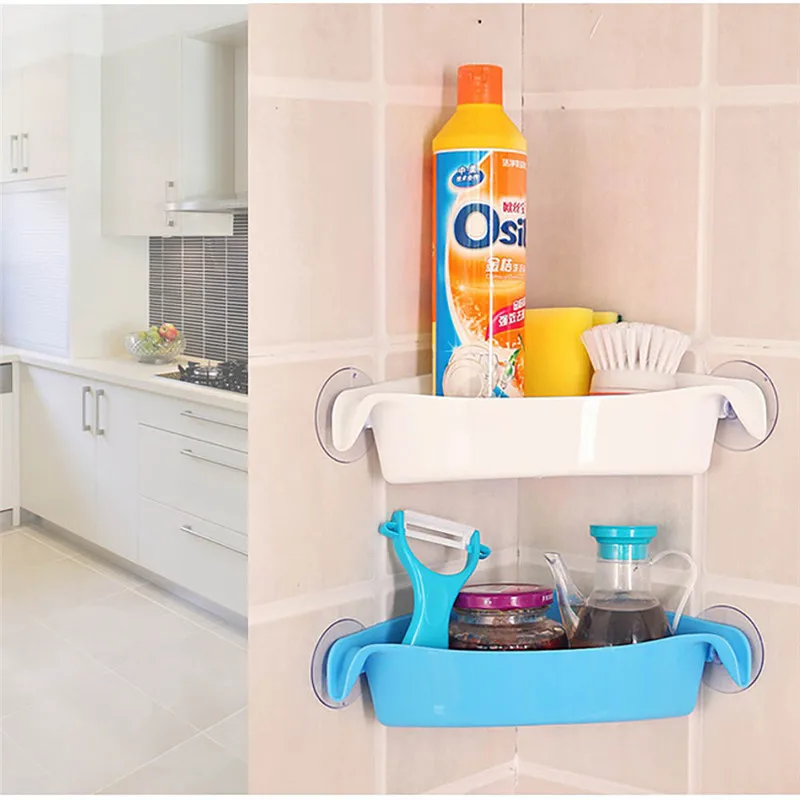 4 Colors Strong Suction Cup Storage Shelf Holder Wall Mounted Corner