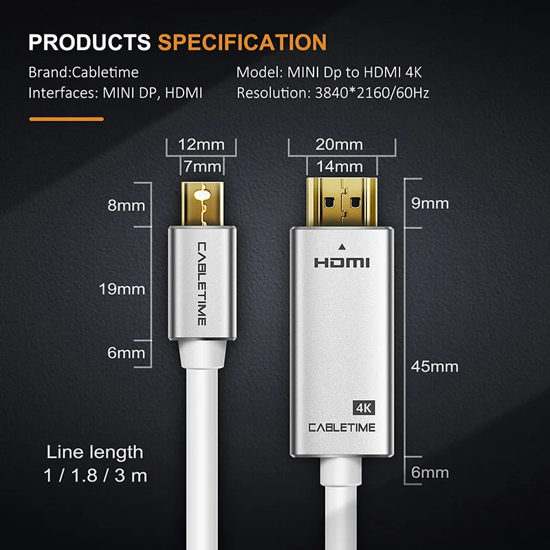 Кабель Thunderbolt Mini display port to HDMI кабель 4K DP to HDMI display port кабель для 1080P ТВ lenovo компьютер MacBook N173