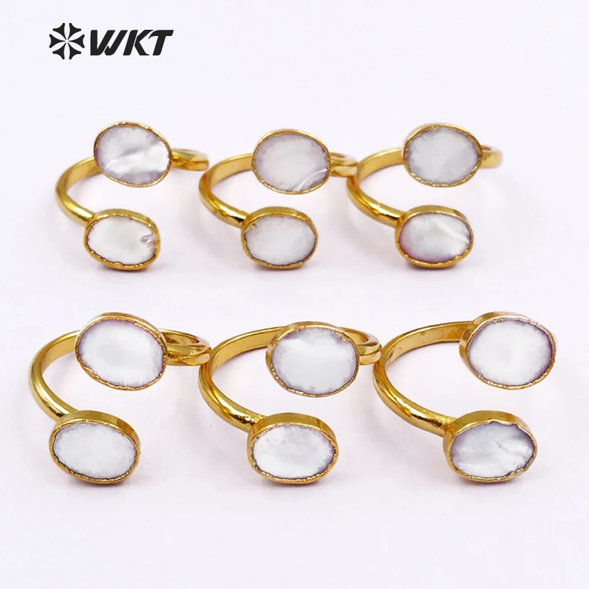 WT R299 wholesale shell rings fashion double stone rings oval shape