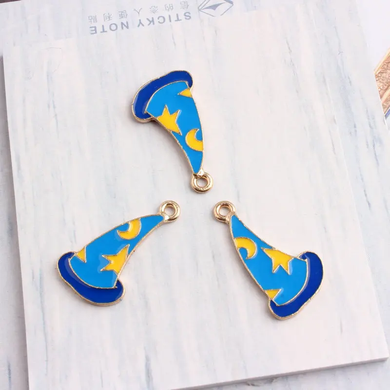 

10pcs 26*14MM DIY Alloy metal enamel magic hat charms, dangle fashion wizard cap pendants for bracelet earrings jewelry making