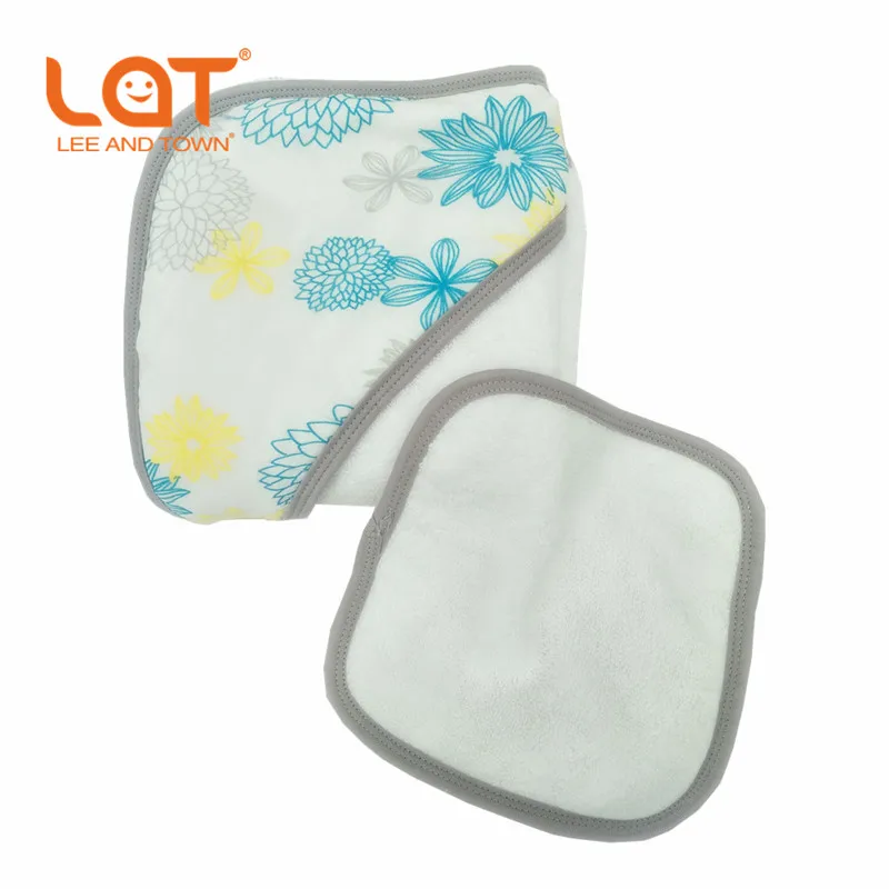  LAT Baby Cotton Eco-Friendly Printed Bath Hooded Towel +Face handkerchief Set Ultra Soft Infant Wra