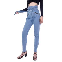 MORUANCLE модные женские джинсы с высокой талией, брюки с поясом, облегающие эластичные джинсовые брюки для женщин, джинсы-карандаш