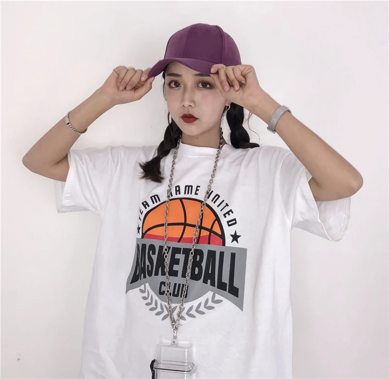 

Tshirt Femme Summer Woman Shirt Top Korean Ulzzang Harajuku Basketball Printed O-neck T-shirt For Women Casual Short Sleeve Tops