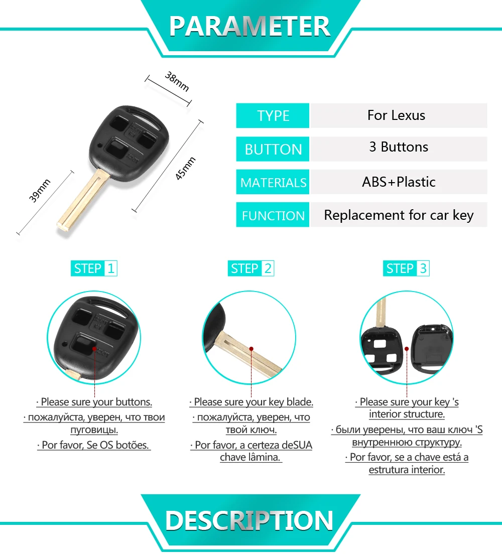 Dandkey пульт дистанционного управления 3 корпус для ключей на кнопке лезвие 42 мм для Lexus GX470 RX350 ES300 RX300 RX400h SC GS LS без чипа чехол для ключей