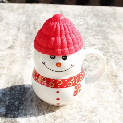 Рождественская силиконовая креативная модная Милая керамическая кружка мультяшная чашка для подарка на день рождения чайная чашка с ручкой чашка в форме снеговика - Цвет: Red