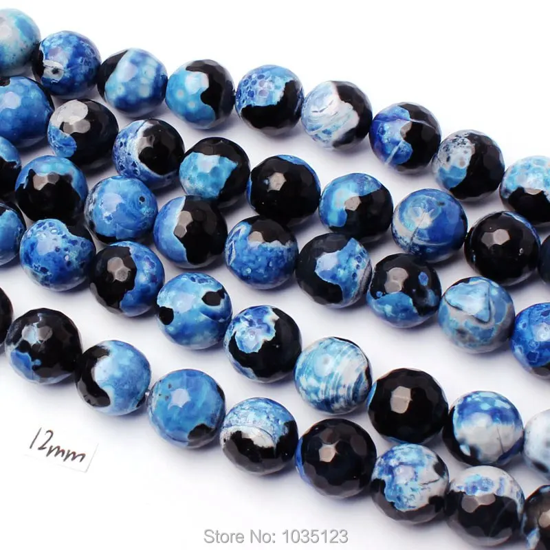 High Quality 12mm Natural Blue Black Agates Faceted Round Shape