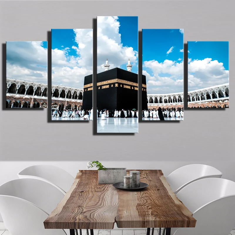 

Print Wall Art Paintings Modular Canvas 5 Pieces Islamic Religious Hajj Round Muslim Mosque Tomb Of Muhammad Decor Room Pictures