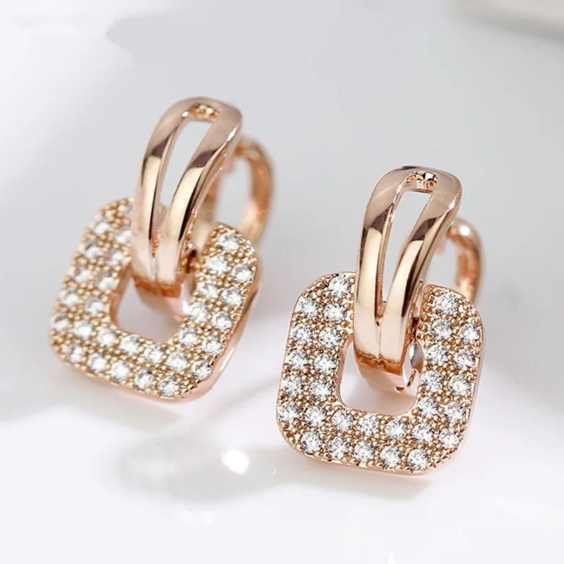 ZHOUYANG серьги-гвоздики для женщин, элегантная квадратная форма, с прозрачными кристаллами, розовое золото, серебряный цвет, модные ювелирные изделия для ежедневных, вечерние KAE079