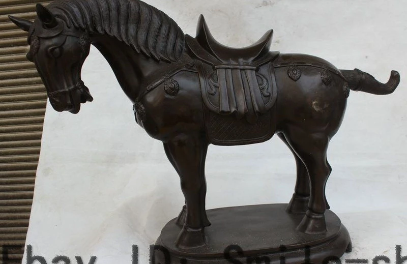 24" Chinese Feng Shui Pure Bronze Successful Tang Horse Horses Animal