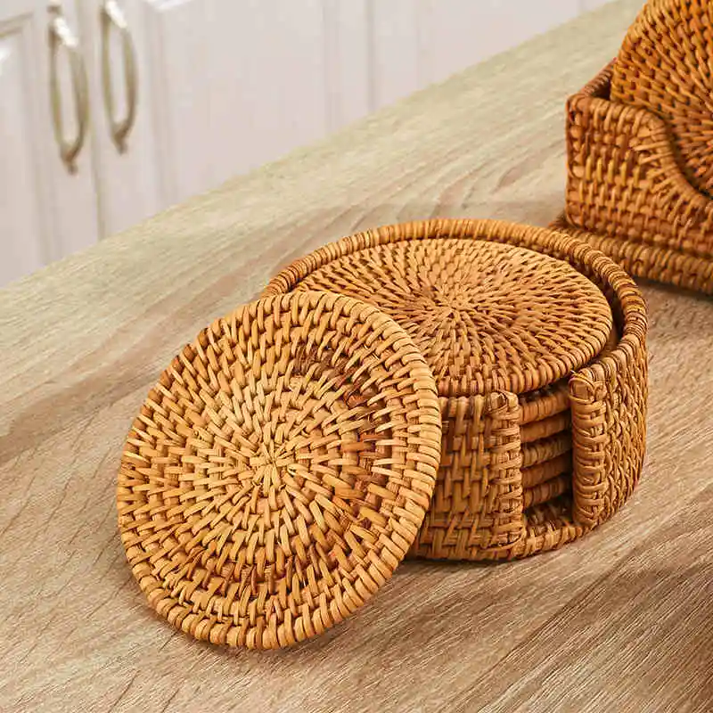 

Six pieces set hand made Textile rattan coaster Cup mad Coffee mug coasters