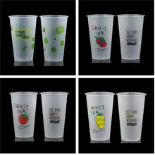 50 шт. креативные одноразовые чашки для фруктового сока, вечерние, на день рождения, 500 мл, матовые прозрачные пластиковые стаканчики для напитков с крышкой love
