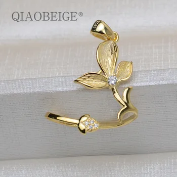 

QIAOBEIGE Diy Silver 925 Baroque Pearl Mountings Spring leaf Pendant Jewelry Necklaces Hot Sale Pure Silver Jewelry for Women