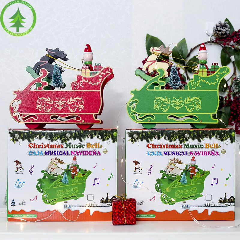 Новые Рождественские украшения Рождественские креативные сани музыкальная шкатулка рождественские деревянные украшения