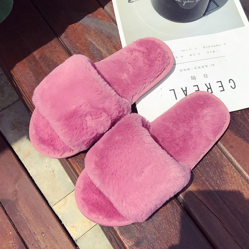 

Winter Woman Shoes Platform Bath Slippers Wedge Beach Flip Flops Artificial Fur Slippers for Women Brand Ladies Shoes