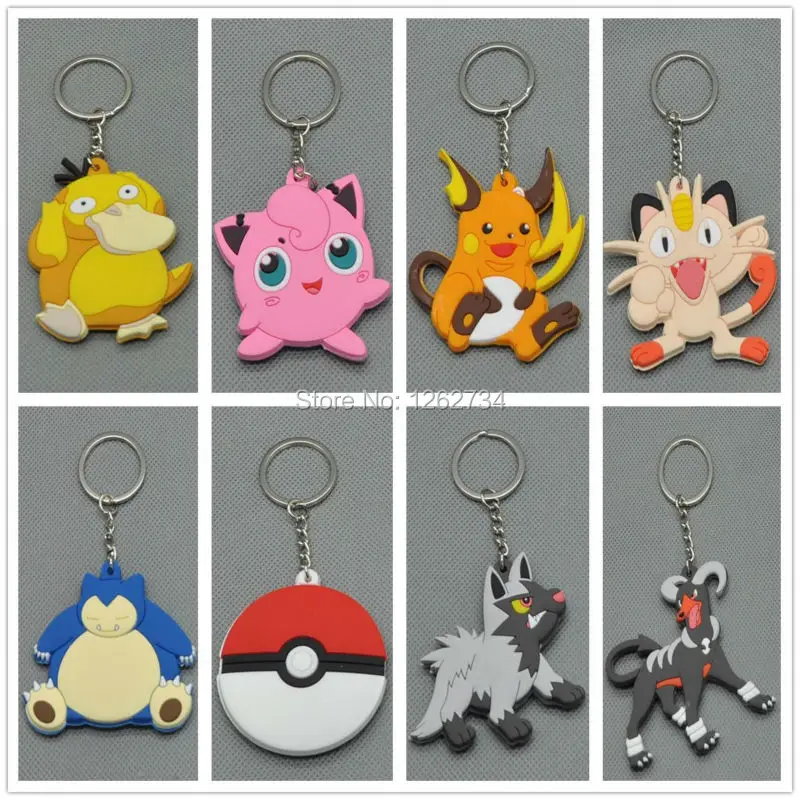 

Free Shipping EMS 200/Lot 8 Style Meowth Psyduck Jigglypuff Snorlax Keychain Pendants Doll Toy NEW