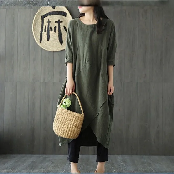 

2019 Plus Size Women Long Cotton Linen Maxi Dress Stylish Asymmetrical O-Neck Dresses Sleeveless Long Shirt Dress Vestido