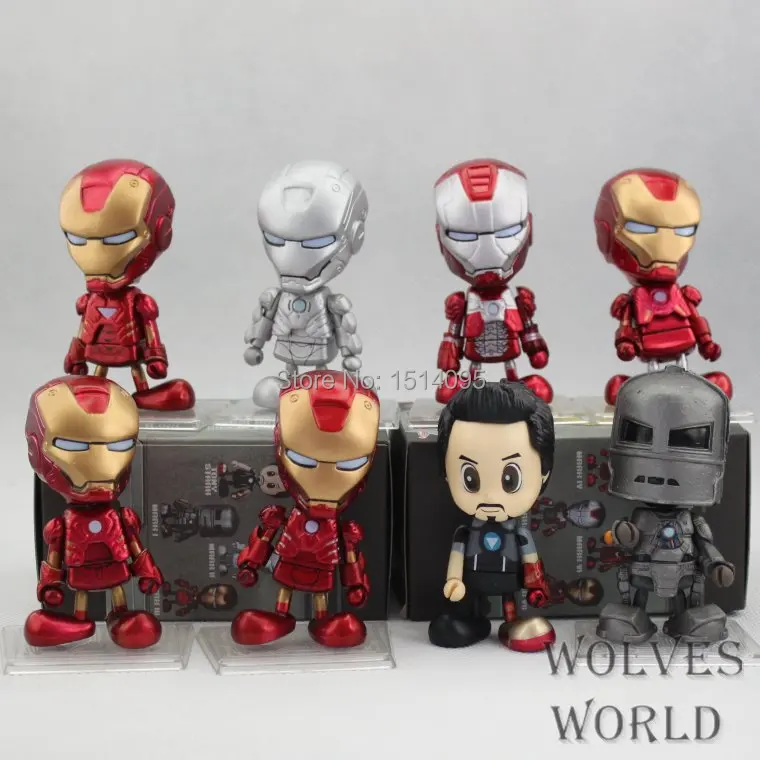 

8pcs/set Hot Toys Marvel Iron Man 3 MK1-7 PVC Action Figures Toys Model IM032