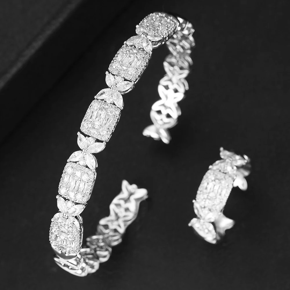 

SisCathy 2019 Charms Cubic Zirconia Open Bangle/Ring 2PCS Jewelry Sets For Women Brand Nigerian Dubai Wedding Jewelry Sets