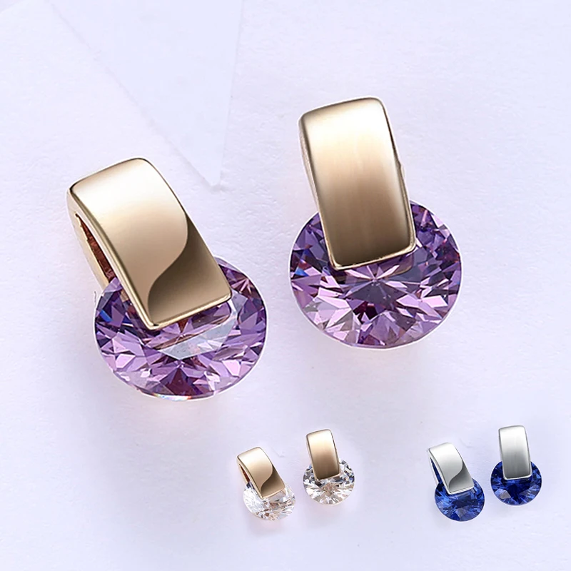 Модные женские ювелирные изделия, Женские аксессуары, позолоченные серьги золотого цвета, синие/фиолетовые/белые серьги с большим камнем для женщин