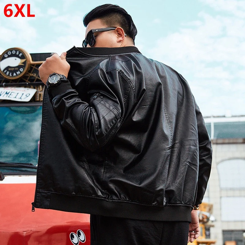 

Spring new men's PU Leather clothing plus size 6XL tide loose fashion casual baseball collar jacket