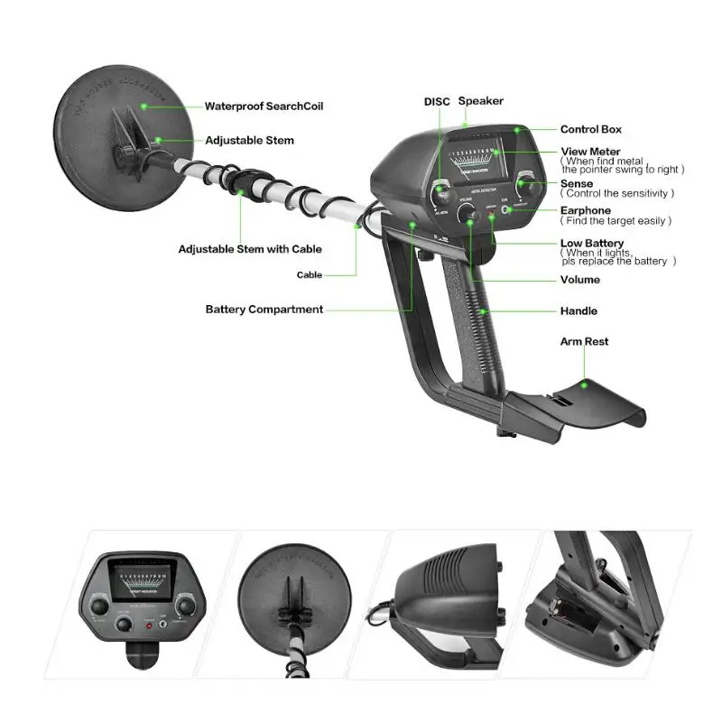 MD4030 Portable Light weight Underground Metal Detector Length Adjustable Gold Treasure Metal Finde