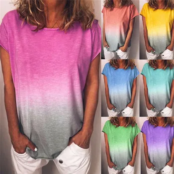 

2019 Women Colorful Blouse Shirts Summer Short Sleeve Tops Rainbow Print Shirt Femme Harajuku Loose Blouse Ladies Big Size Tops