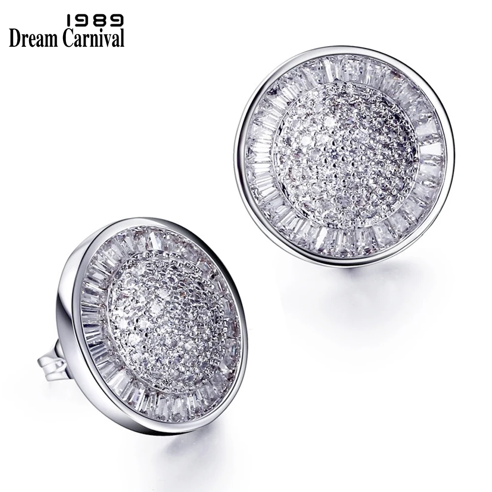 

DreamCarnival 1989 Round Stud Earrings for Women Rhodium Gold Color Wedding Jewelry Luxury Zirconia Pretty Brincos Pendientes