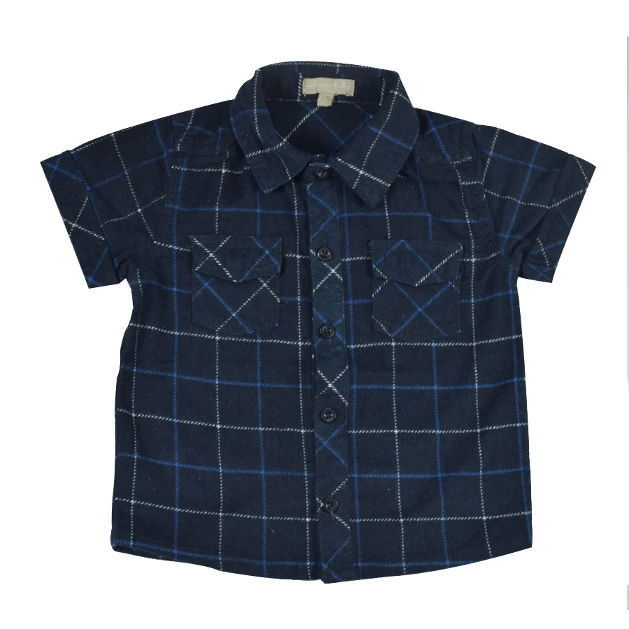 Infant Baby Boy Flannel Short Sleeve Shirt Plaid Pattern Turn Down