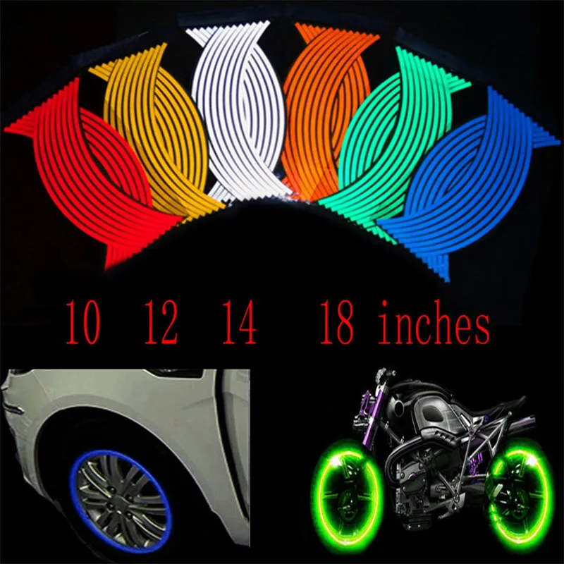 

16 Pcs Strips Motorcycle Wheel Sticker Reflective Decals Rim Tape Bike Car Styling For YAMAHA HONDA SUZUKI Harley BMW