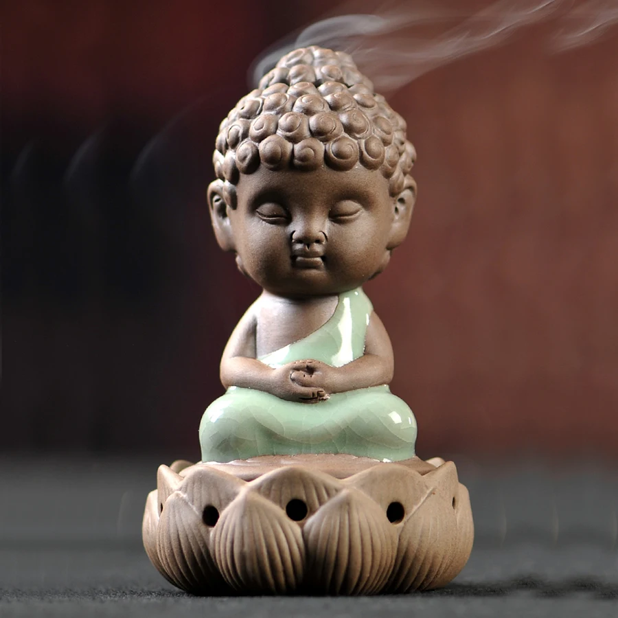 1pcs Little Buddha Incense Burner Ceramic Zen Ganesha Censer Stick Holder Diffuser Bakhoor Porte Encens 60KOB06 | Дом и сад