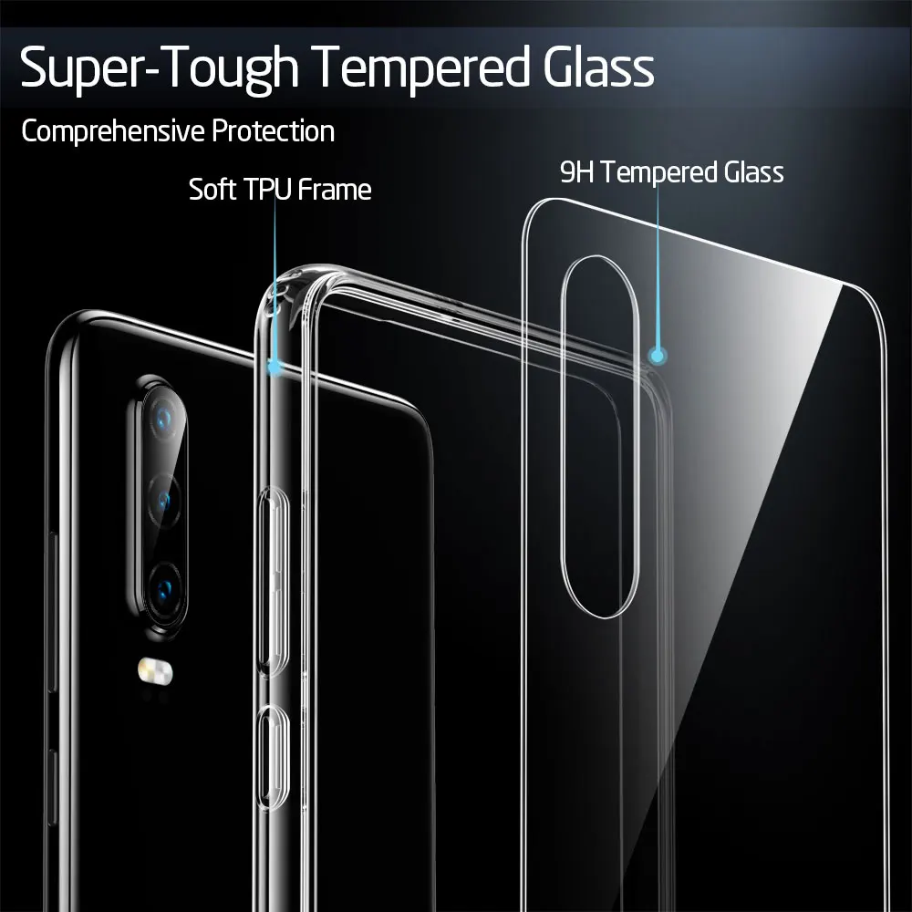 KISSCASE Luxus Gehärtetem Glas Telefon Fall Für HUAWEI P30/P30 Lite/P30 Pro Cases Fundas Transparen