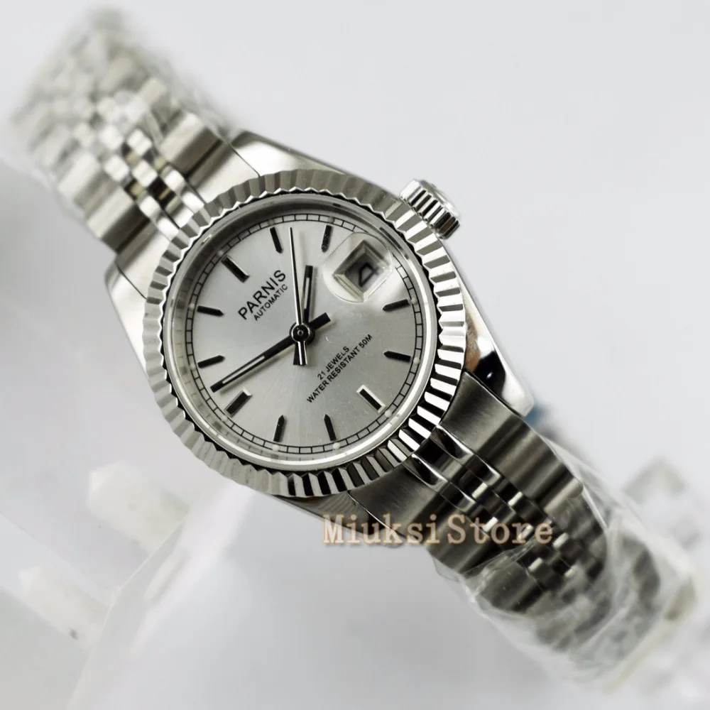 

26mm oyster Bezel Silver dial 21 Jewels Miyota Automatic Lady Watch Date&day Classique Relogio Feminino top fashion