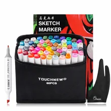 TOUCHNEW эскизный маркер 60 цветов Набор двойной головкой спиртовые маркеры мультфильм дизайн+ А4 эскиз книга+ два пальца перчатки