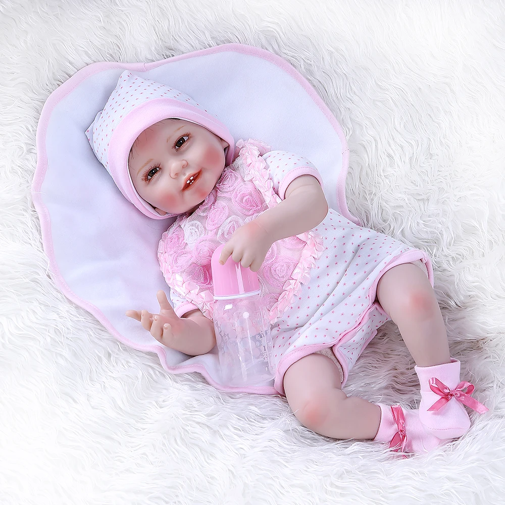55CM 0-3Month real baby size smile baby with teeth realitic reborn baby doll lifelike soft touch weighted body doll in pink dre