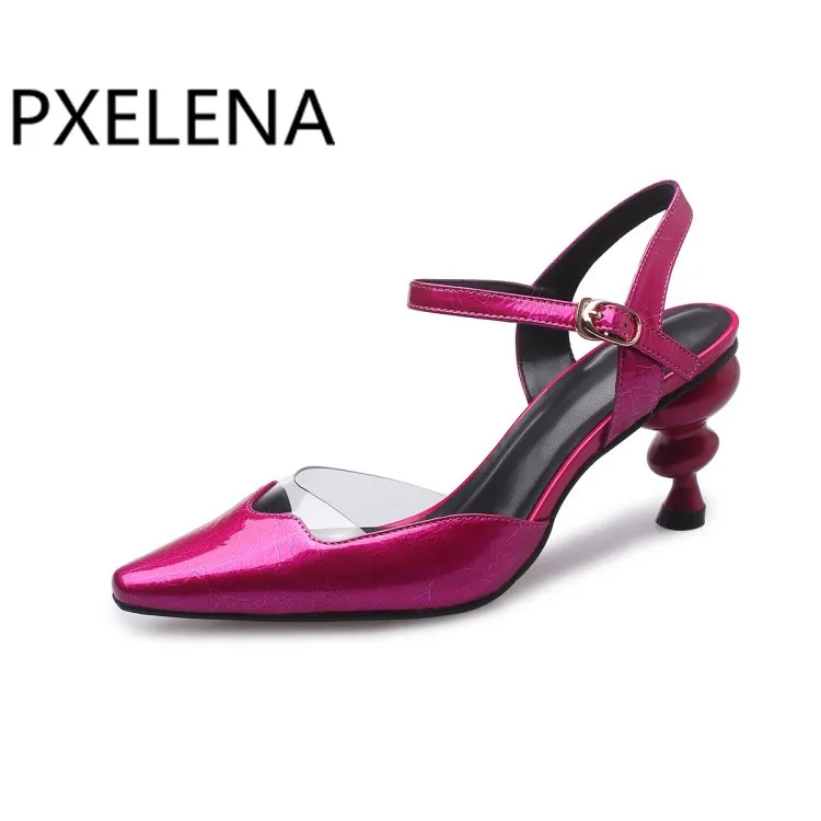 PXELENA Design 2019 Summer Trendy Women Sandals Strange High Heels Genuine Cow Leather Party Dress Office Ladies Shoes Clear Hot | Обувь