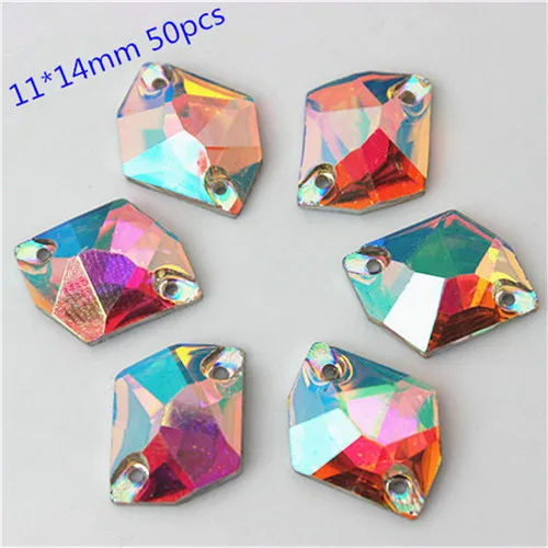 200-30pcs/bag Crystals AB Rhinestones trim Flat Back sewing 2 Hole Stones Resin Beads For DIY Wedding Dress Decoration 8Y668 - Цвет: 11x14mm 50pcs