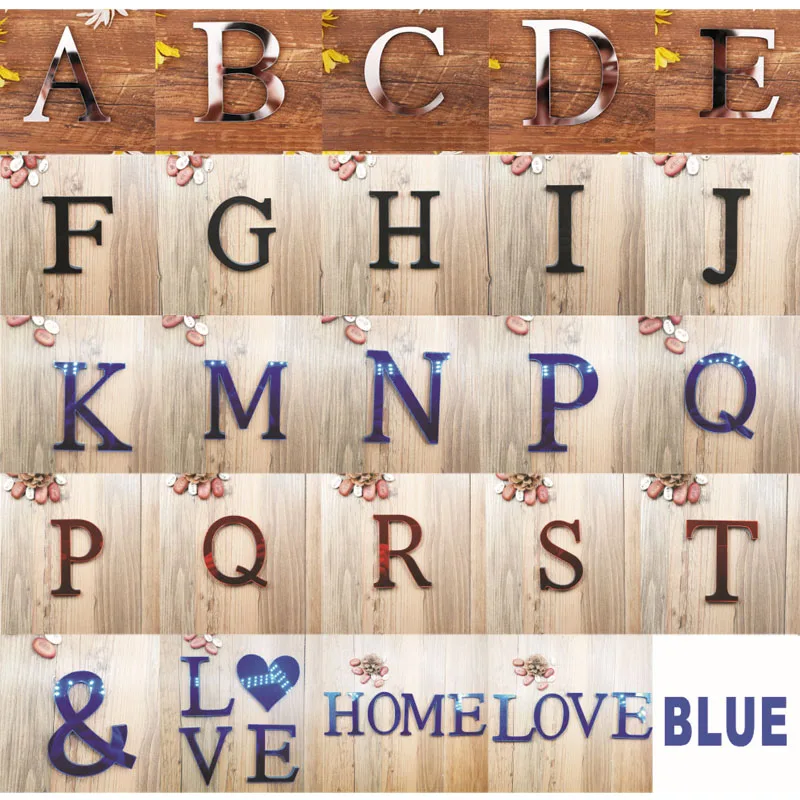

English Letters Acrylic Mirror Surface Wall Sticker 3D Red Blue Silver Alphabet Poster Bedroom Party Decoration DIY Art Stickers