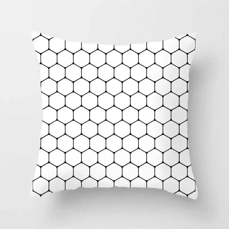 Nordic black and white geometric plaid stripes cushion cover (1)