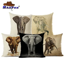Льняная наволочка с милым Рисунком Слона для гостиной Подушка для украшения дивана четыре сезона универсальная подушка Рукав 45x45 см