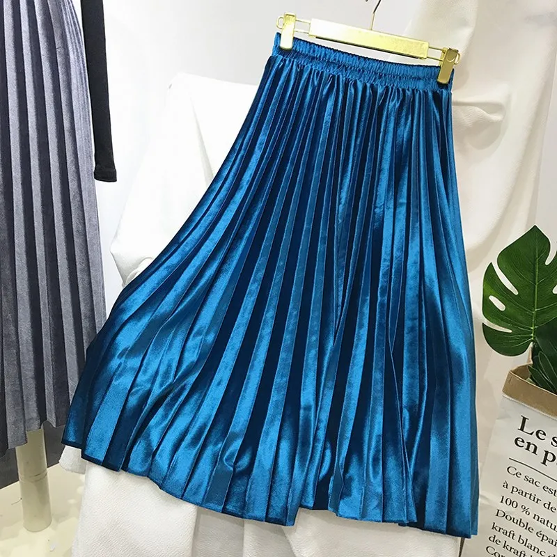 Новая бархатная Женская плиссированная юбка для девочек средней длины с подкладкой эластичные юбки для женщин 8SK013