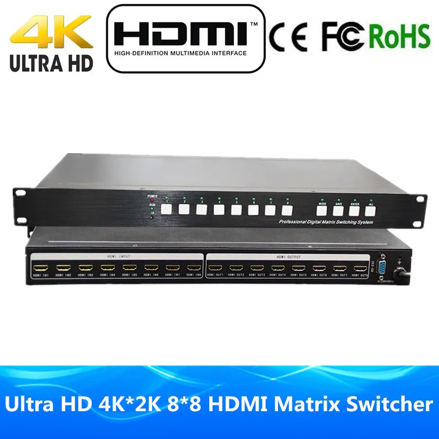 DHL Бесплатная доставка 4K x 2K 8 in out HDMI Matrix 8x8 с RS232 и ИК пультом дистанционного