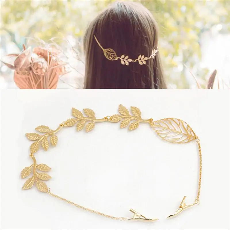 

Wedding Bridal Leaf Decor Headband Back Hanging Hair Clip Chain Band Stylish Hair Pin Wedding Party Accessories Women (Gold)