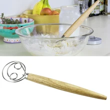 Kitchen Dough Whisk Wire Mixer Pastry Stainless Steel Bowl Contoured Blending Wooden Handle Craft Bread Making Multifunctional