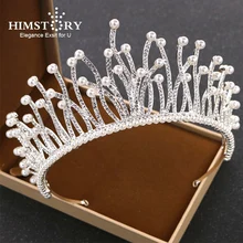 HIMSTORY Silver Color Bridal Tiaras Crown Headband Crystal Rhinestone Pageant Bride Hair Accessories Pearl Wedding Hairwear big rhinestone crown and tiaras princess large headbands wedding bridal pageant prom tiara bride wedding hair accessories
