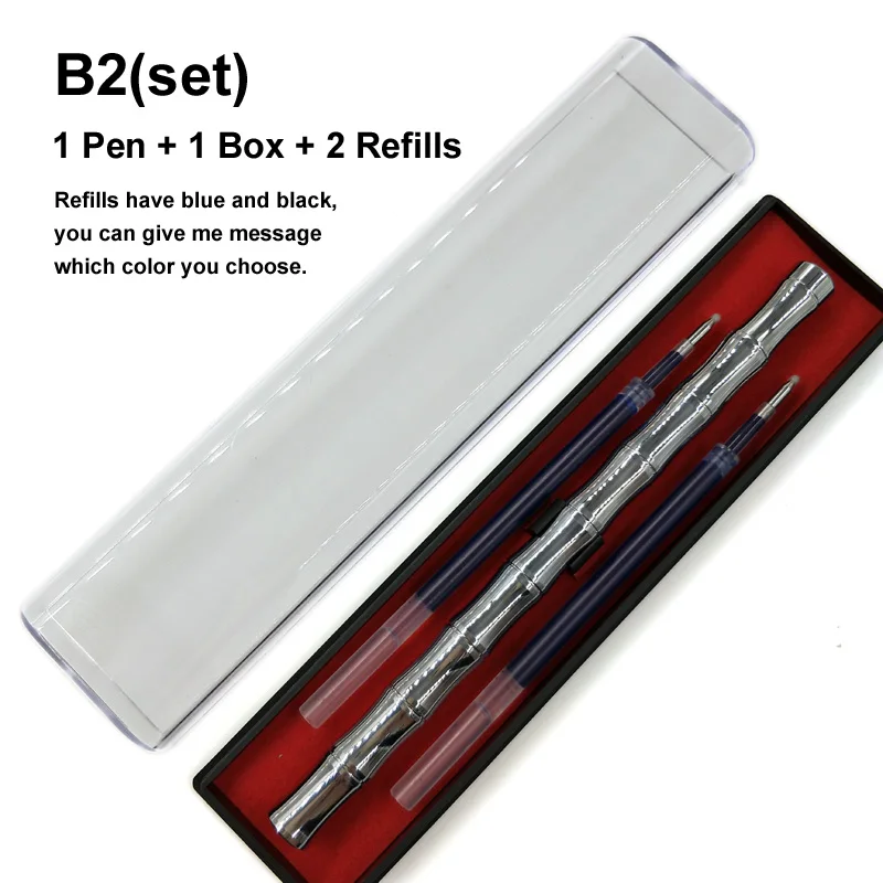 1 шт. винтажная латунная бамбуковая гелиевая ручка ручной работы металлическая медная Подарочная коробка шариковая ручка ручки кавайные канцелярские принадлежности - Цвет: B2 set