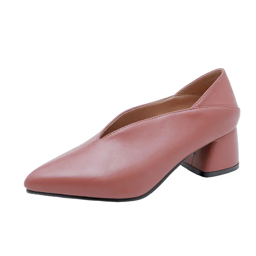 Cena QUTAA 2020 kobiety pompy moda muły kobiety buty kwadratowy szpilki szpiczasty nosek Pu skóra Casual klasyczne damskie pompy rozmiar 34 43