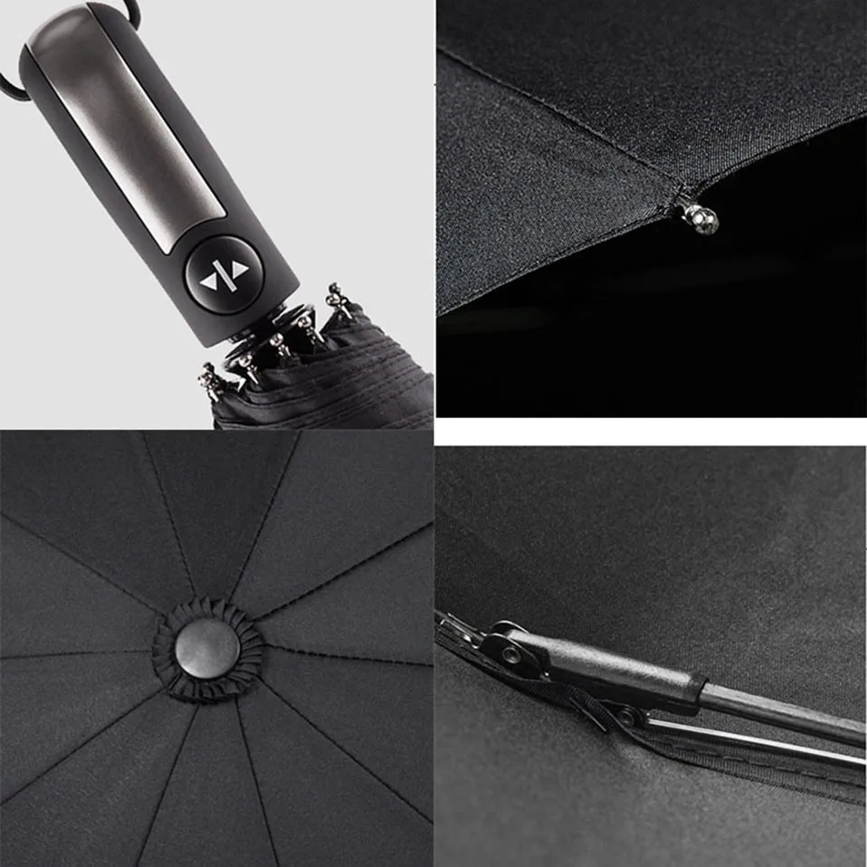 Три складных зонта дождя женщин автоматический 10 ребра сильный Ветрозащитный непромокаемый черный зонтик мужской женский складной зонтик